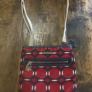 Michael Kors Red Blue Beige Geometric Print Crossbody W/ Adjustable Strap